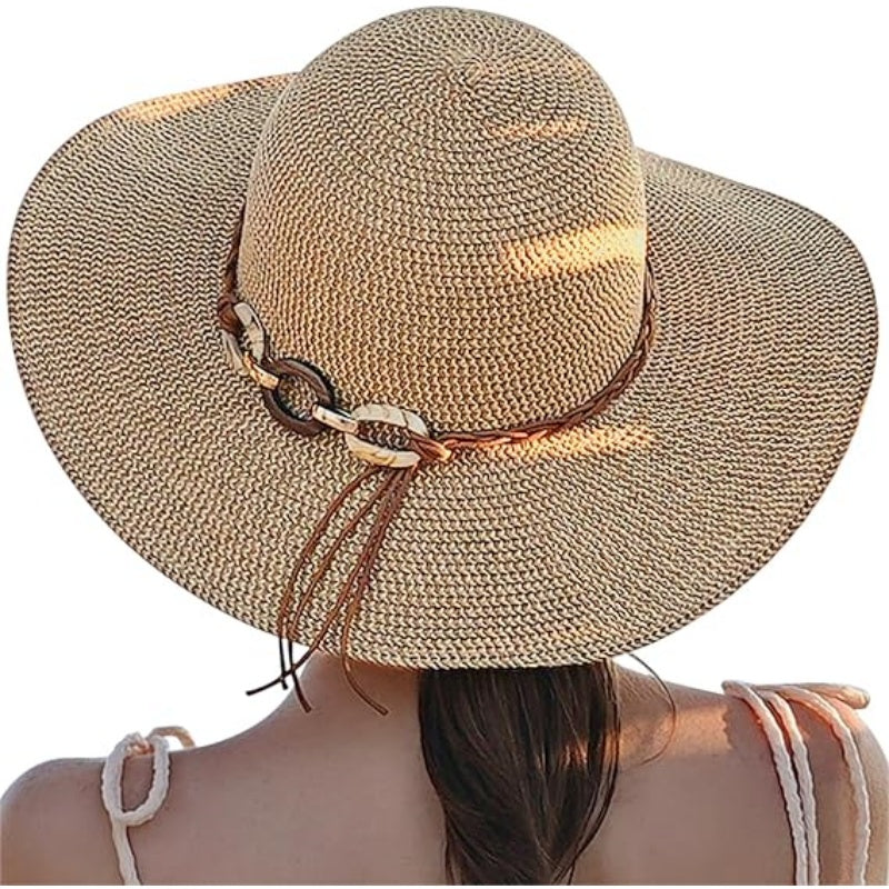 Beach Hats for Women - Sun Hat Womens, Wide Brim Straw Womens Sun Hat with Wind Lanyard Roll Up Foldable UV Protection